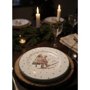 Sakura Debbie Mumm "Sledding Characters" stoneware 8.25" salad dessert lunch